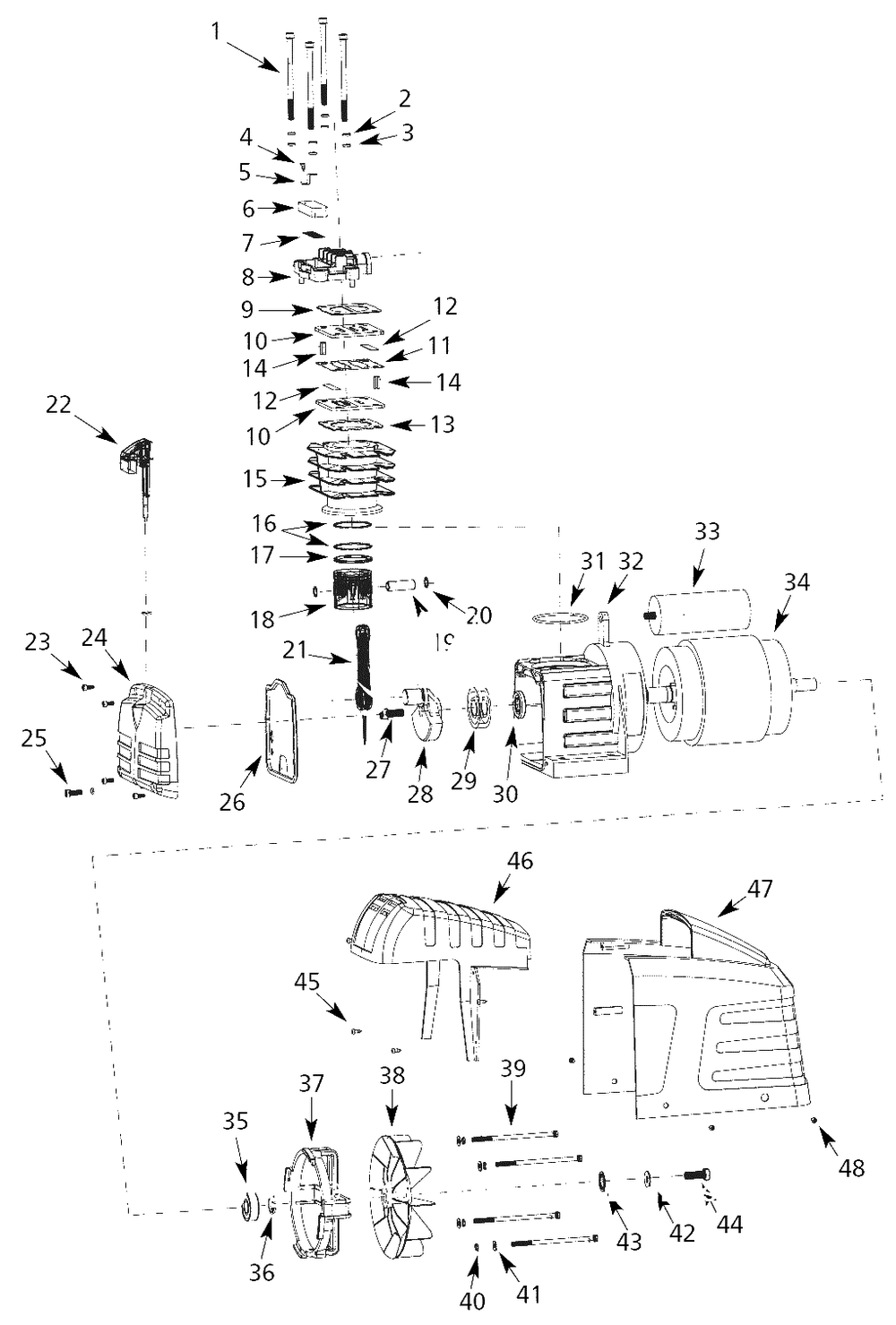 Pump Parts Diagram and Parts List for HL5507  Campbell Hausfeld Compressor
